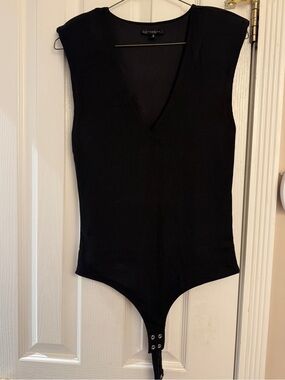 Dynamite Black Ribbed Bodysuit with Padded Shoulders
